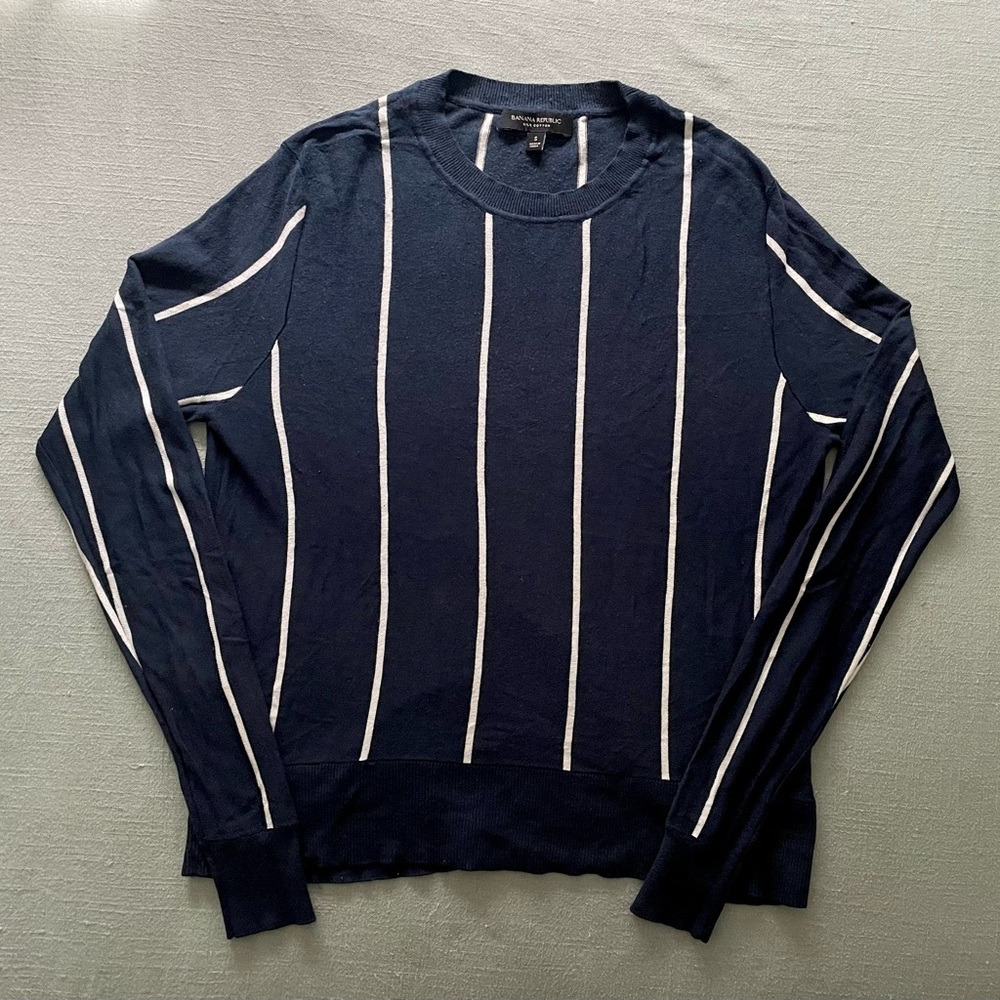 Banana Republic Women’s Navy Crewneck Sweater with White Stripes (size S)